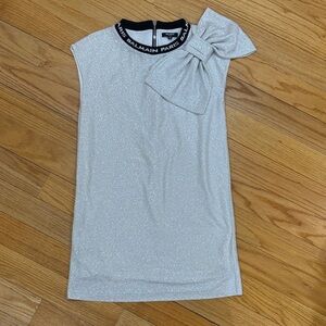 Balmain Glittering Silver Dress with Bow Accent